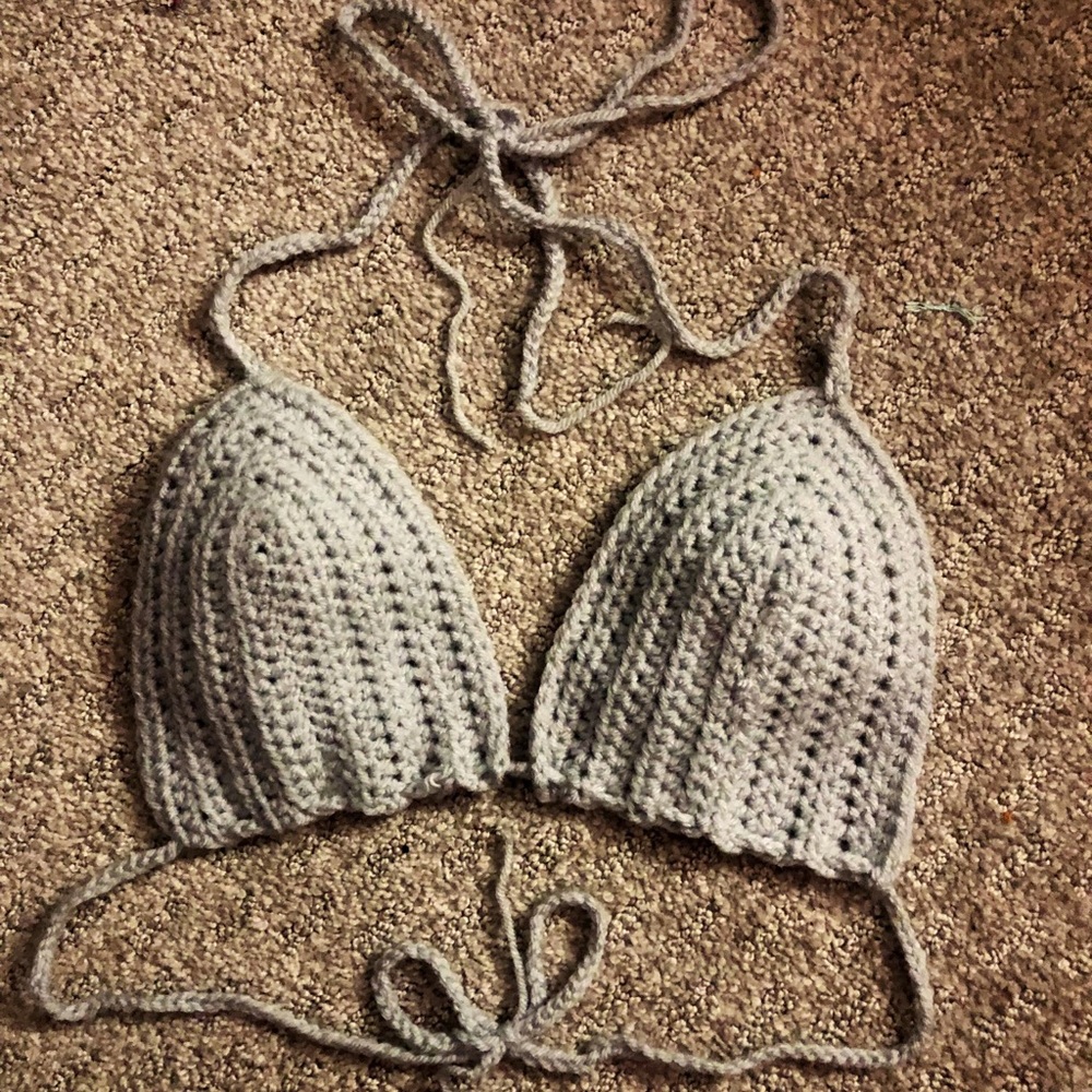 Grey Crochet Bikini Top SMALL